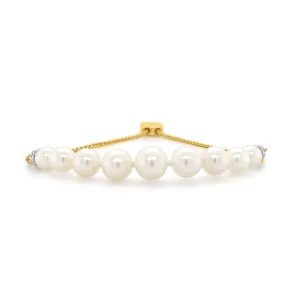 0.14 Carat Diamond & Pearl Bracelet in 14k Yellow Gold