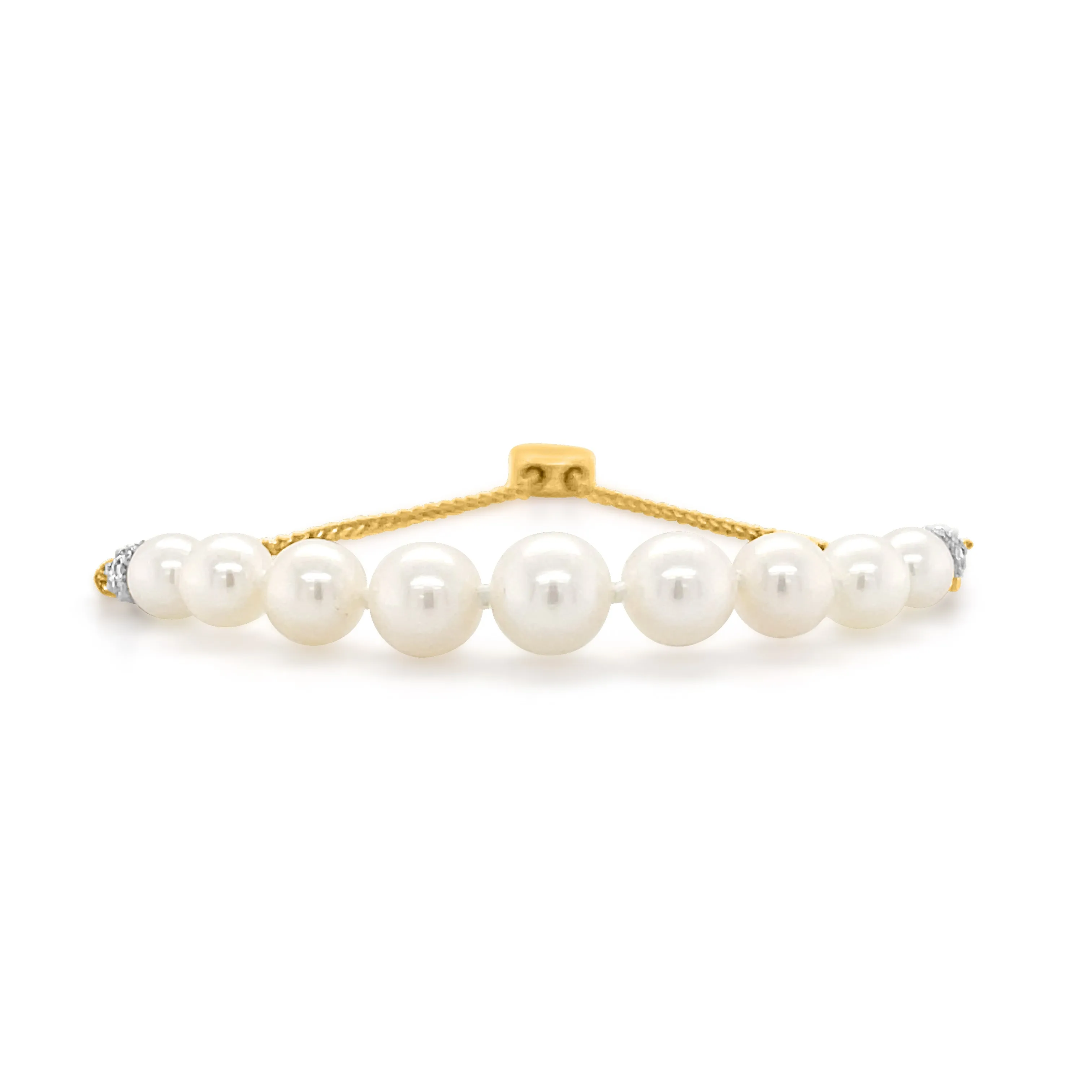 0.14 Carat Diamond & Pearl Bracelet in 14k Yellow Gold
