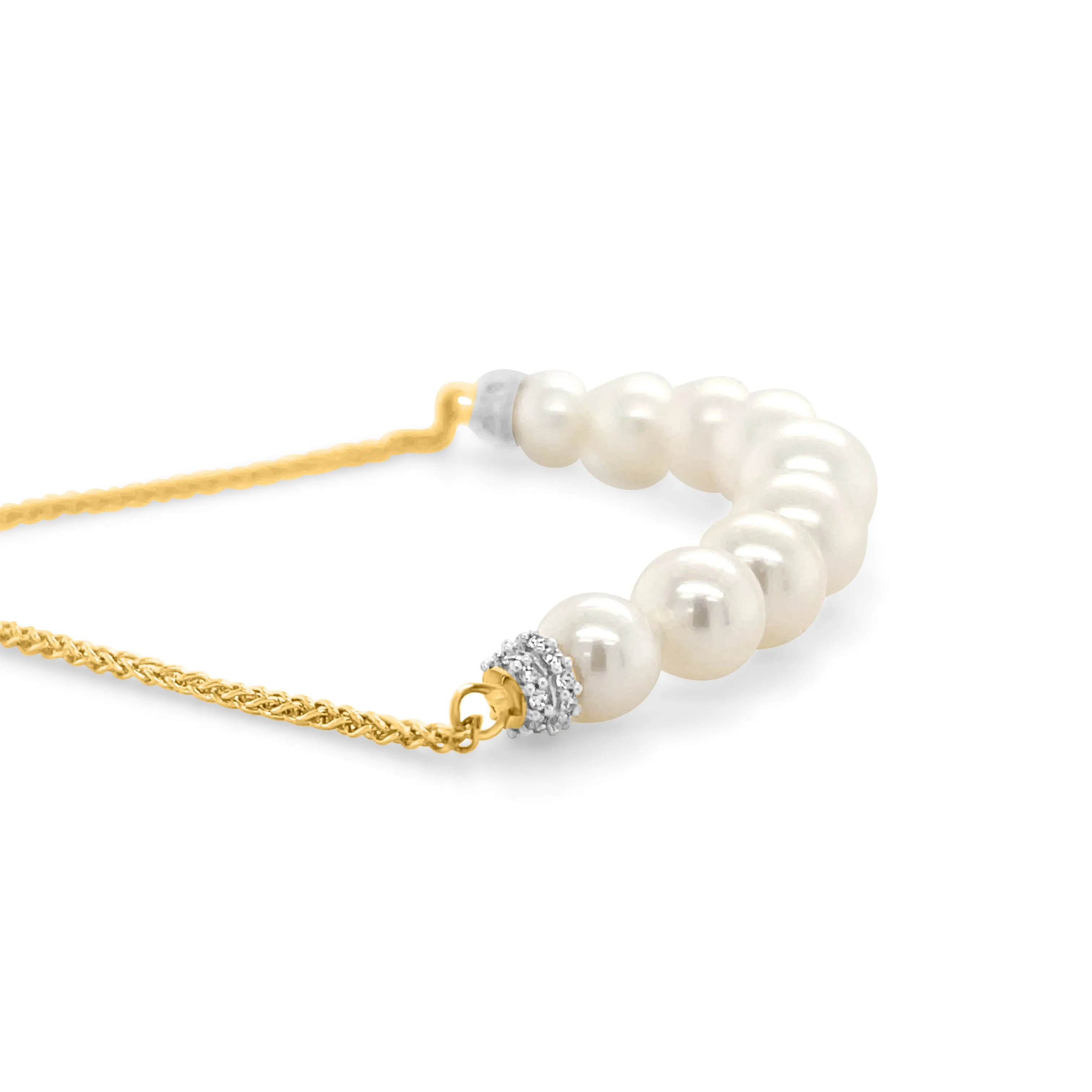 0.14 Carat Diamond & Pearl Bracelet in 14k Yellow Gold