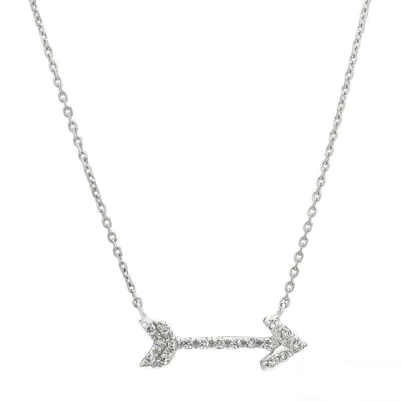 0.15 CT Natural Diamond Arrow Necklace Pendant 14K White Gold G SI 18''
