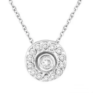 0.25 Carat Natural Diamond Bezel Pendant Necklace 14K White Gold