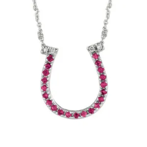 0.25 CT Natural Pink Sapphire & Diamond Horseshoe Necklace 14K White Gold G SI