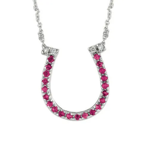 0.25 CT Natural Pink Sapphire & Diamond Horseshoe Necklace 14K White Gold G SI