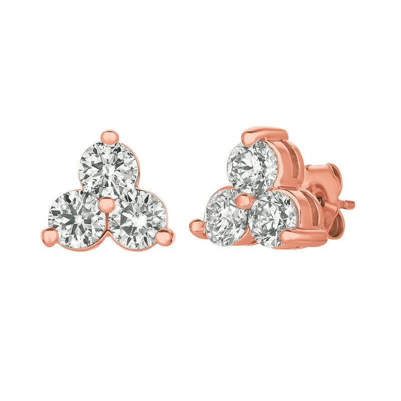 0.50 Carat Natural 3 Stone Diamond Earrings G SI 14K White Gold