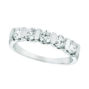 0.50 Carat Natural Diamond 5 Stone Ring Band G SI 14K White Gold