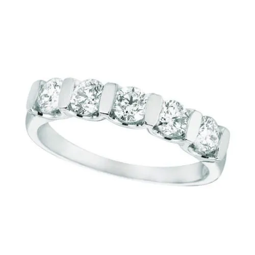 0.50 Carat Natural Diamond 5 Stone Ring Band G SI 14K White Gold