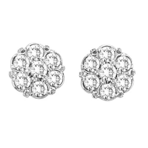0.55 Carat Natural Diamond Flower Cluster Earrings G-H SI in 14K White Gold