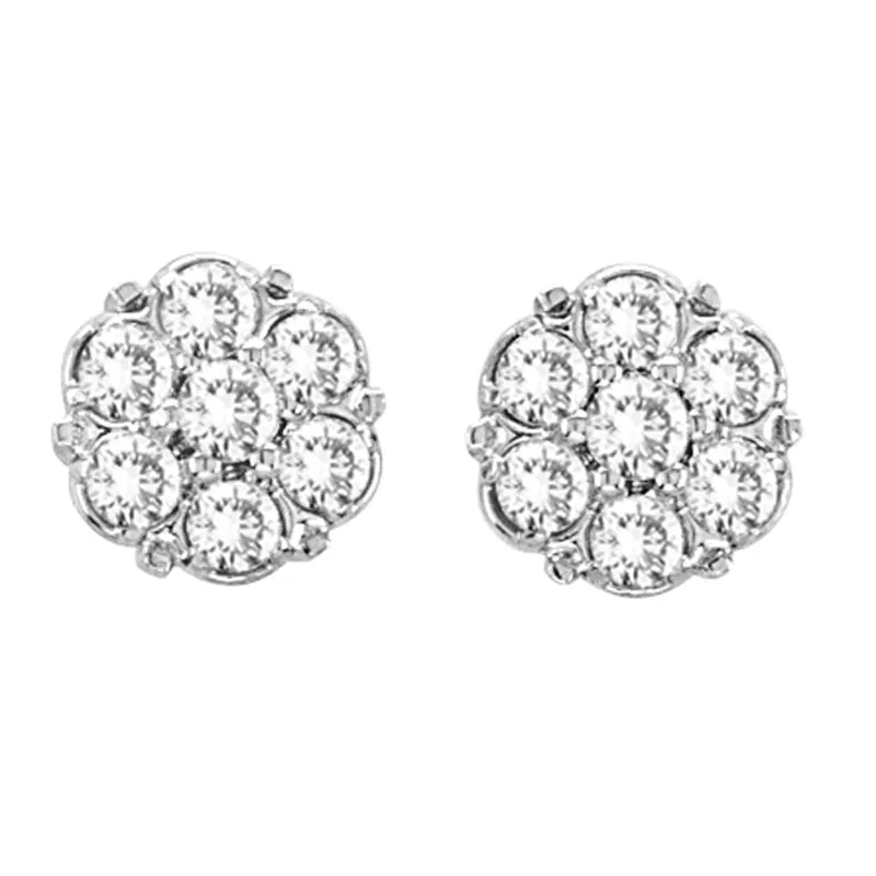 0.55 Carat Natural Diamond Flower Cluster Earrings G-H SI in 14K White Gold