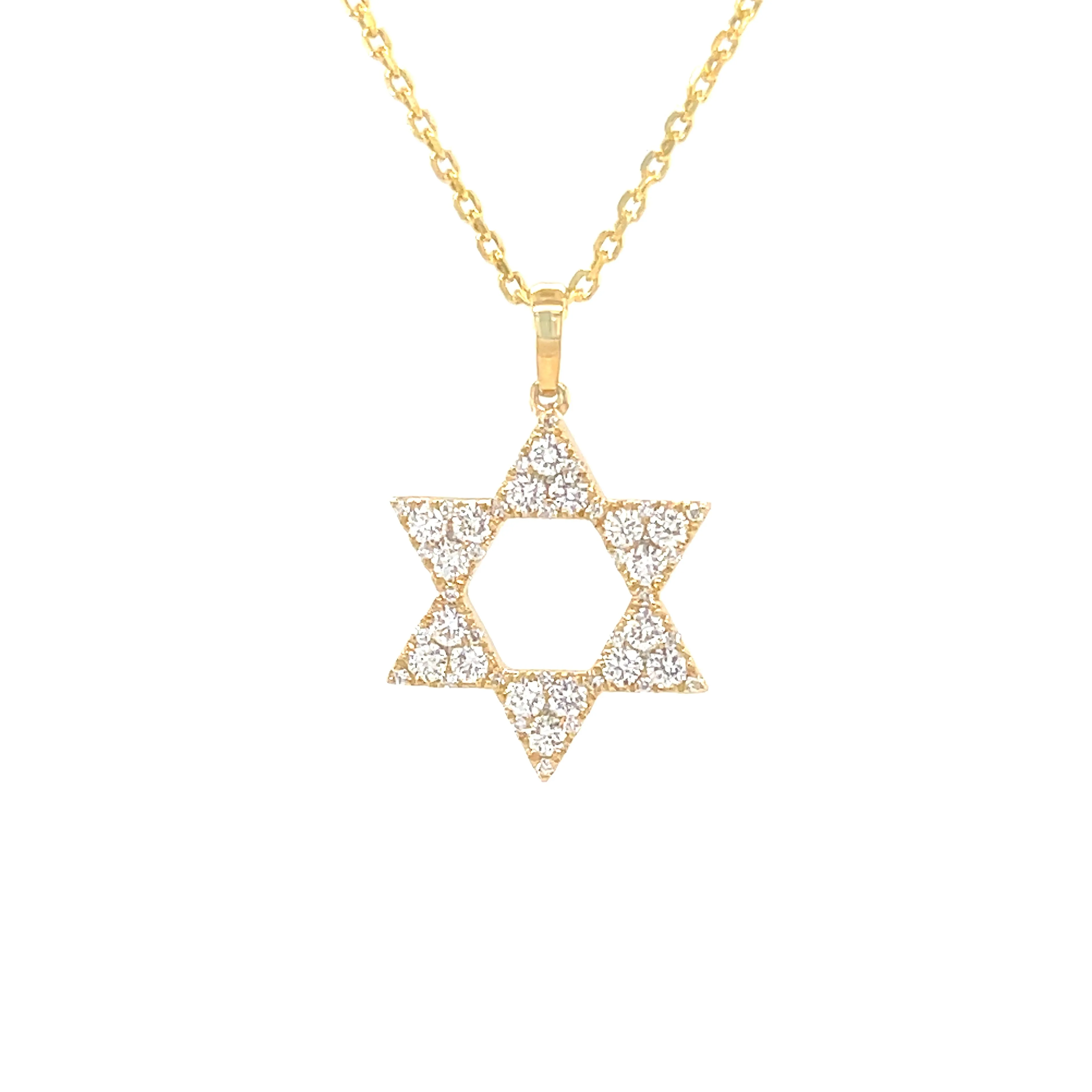 0.55 Carat Star of David Shaped Diamond Pendant in 14k Yellow Gold