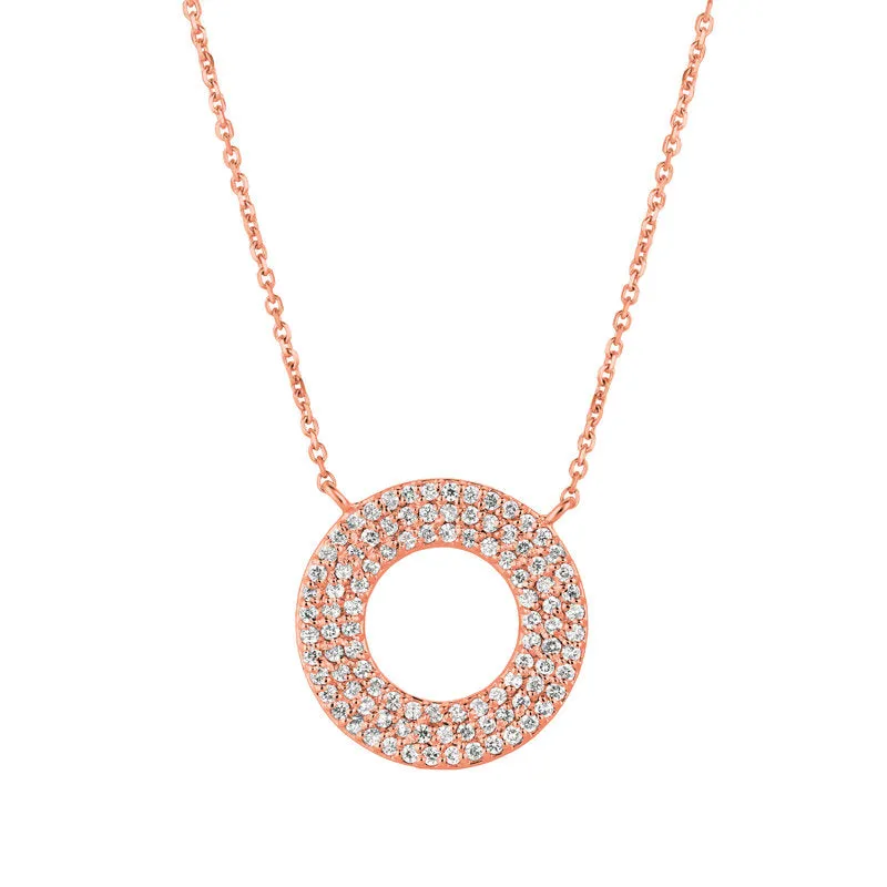 0.80 Carat Natural Diamond Circle Necklace 14K White Gold G SI 18''