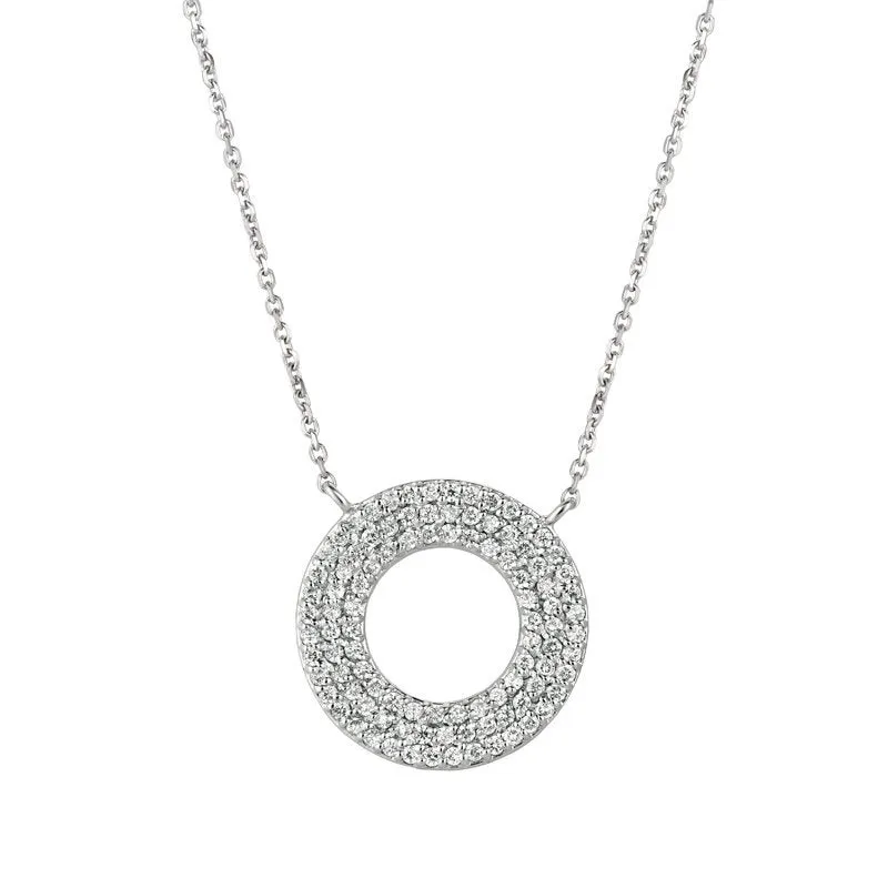 0.80 Carat Natural Diamond Circle Necklace 14K White Gold G SI 18''