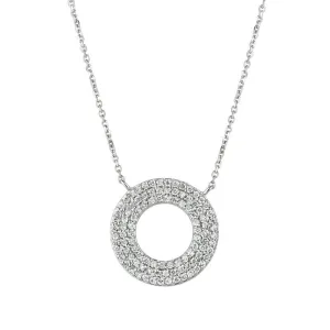 0.80 Carat Natural Diamond Circle Necklace 14K White Gold G SI 18''