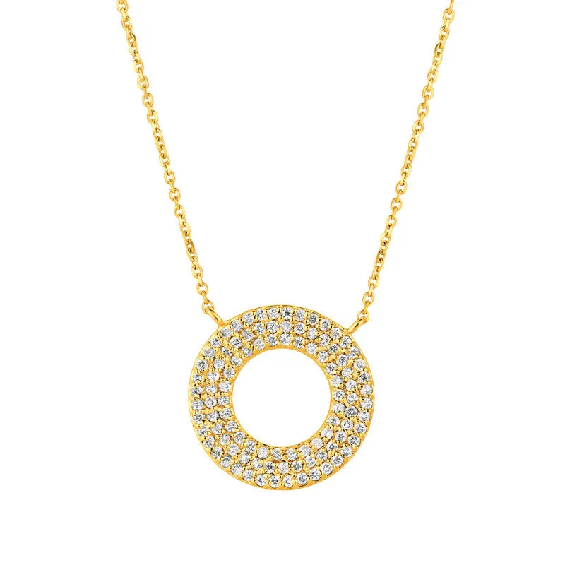 0.80 Carat Natural Diamond Circle Necklace 14K White Gold G SI 18''