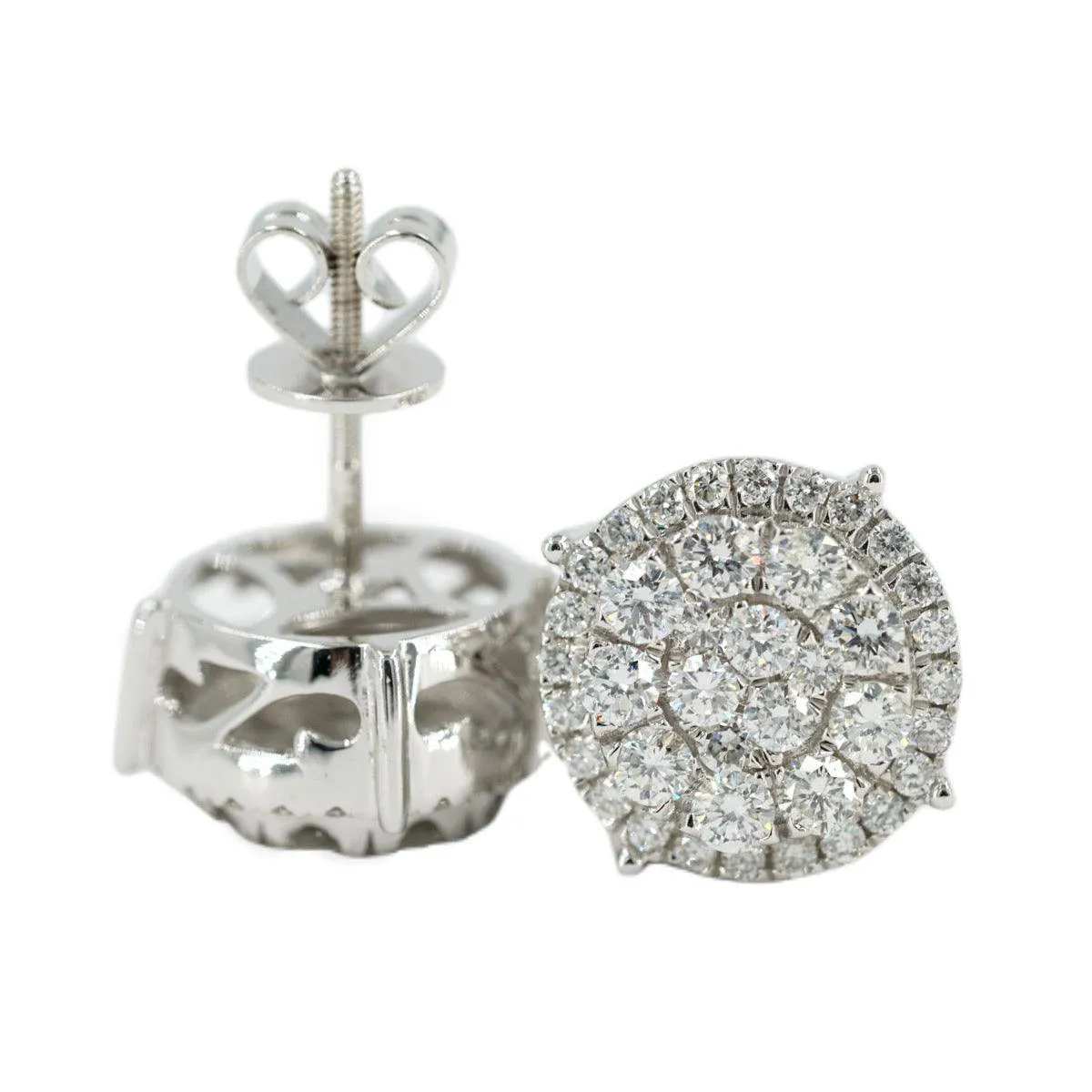 0.85 CTTW DIAMOND ROUND CLUSTER EARRINGS WITH HALO