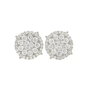 0.85 CTTW DIAMOND ROUND CLUSTER EARRINGS WITH HALO