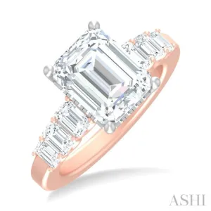 1 1/4 ctw Emerald Shape Emerald and Round Cut Diamond Semi Mount Engagement Ring in 14K Rose and White Gold