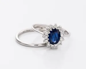 1 carat Sapphire wedding set white gold 14k