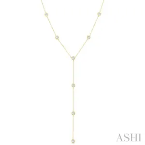 1 ctw Bezel Set Round Cut Diamond Y-Shape Lariat Station Necklace in 14K Yellow Gold