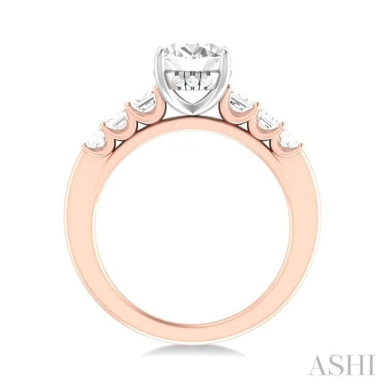 1 ctw Oval Shape Emerald and Round Cut Diamond Semi Mount Engagement Ring in 14K Rose and White Gold