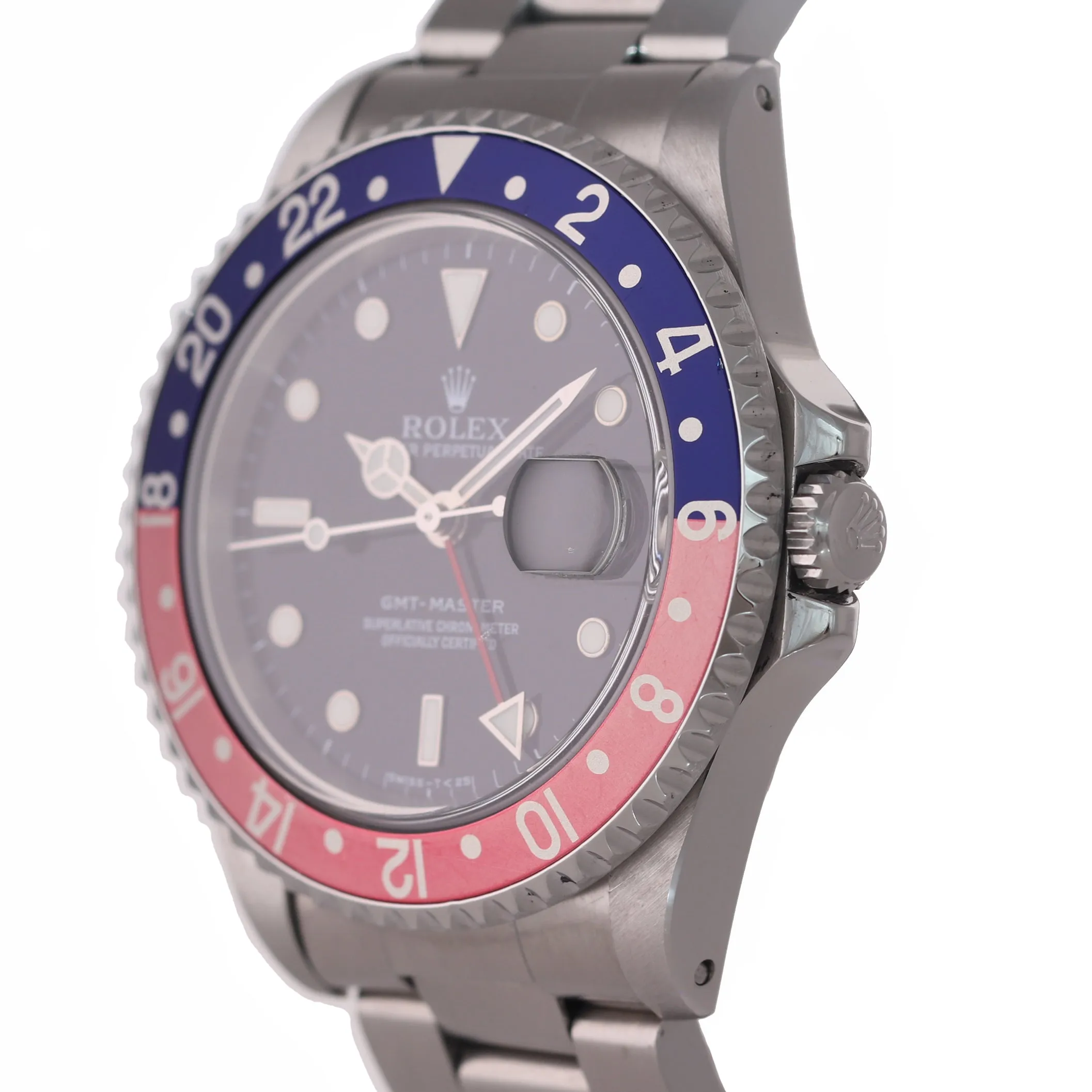 1 OWNER PAPERS Rolex GMT-Master TRITIUM Pepsi Blue Red Steel 16700 Watch Box