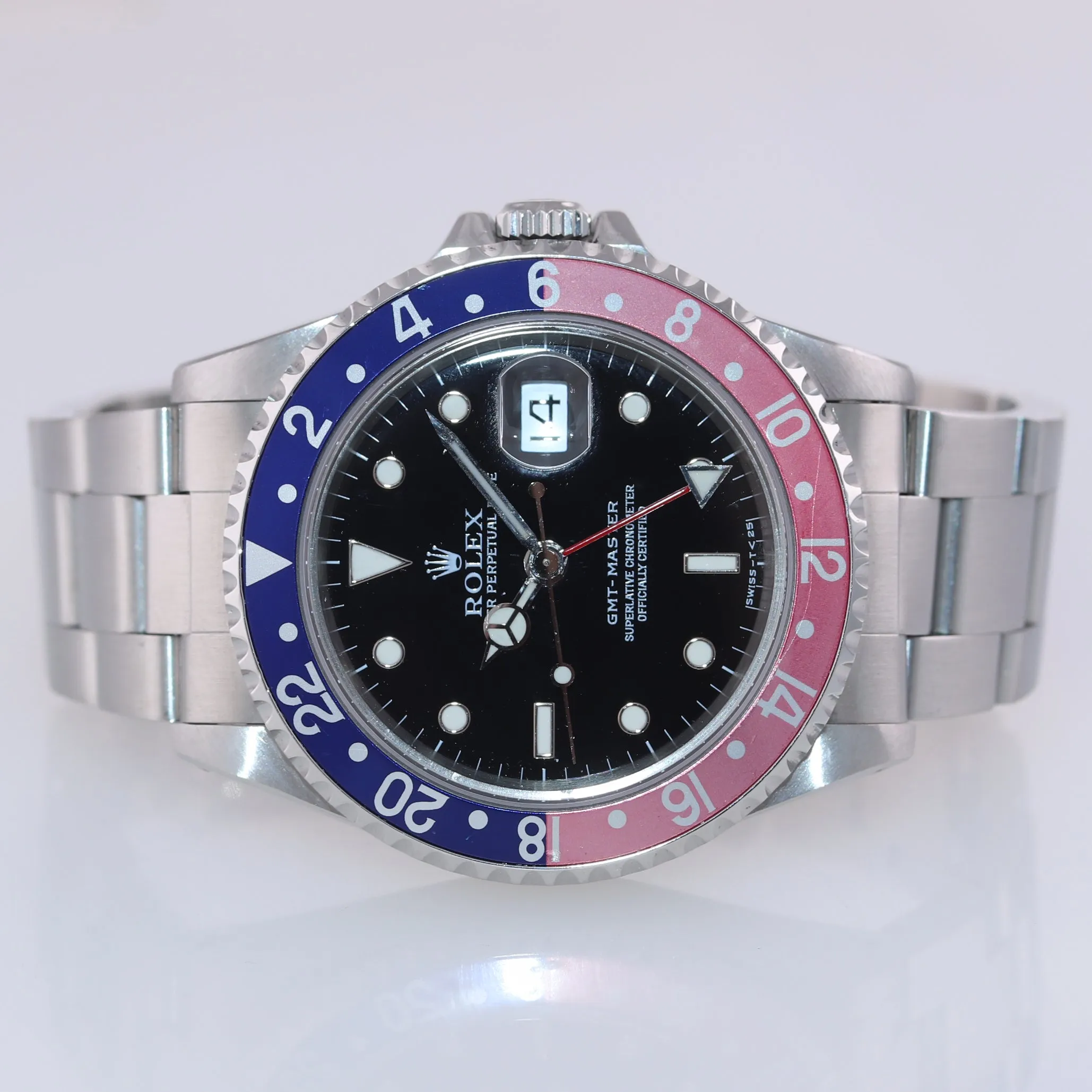 1 OWNER PAPERS Rolex GMT-Master TRITIUM Pepsi Blue Red Steel 16700 Watch Box
