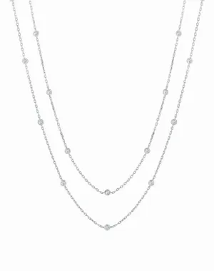 10 POINTER 30 STATION 60 INCHES DIAMOND NECKLACE 14K WHITE GOLD (2.88 CTW)