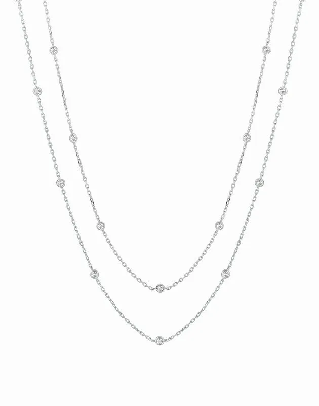 10 POINTER 30 STATION 60 INCHES DIAMOND NECKLACE 14K WHITE GOLD (2.88 CTW)
