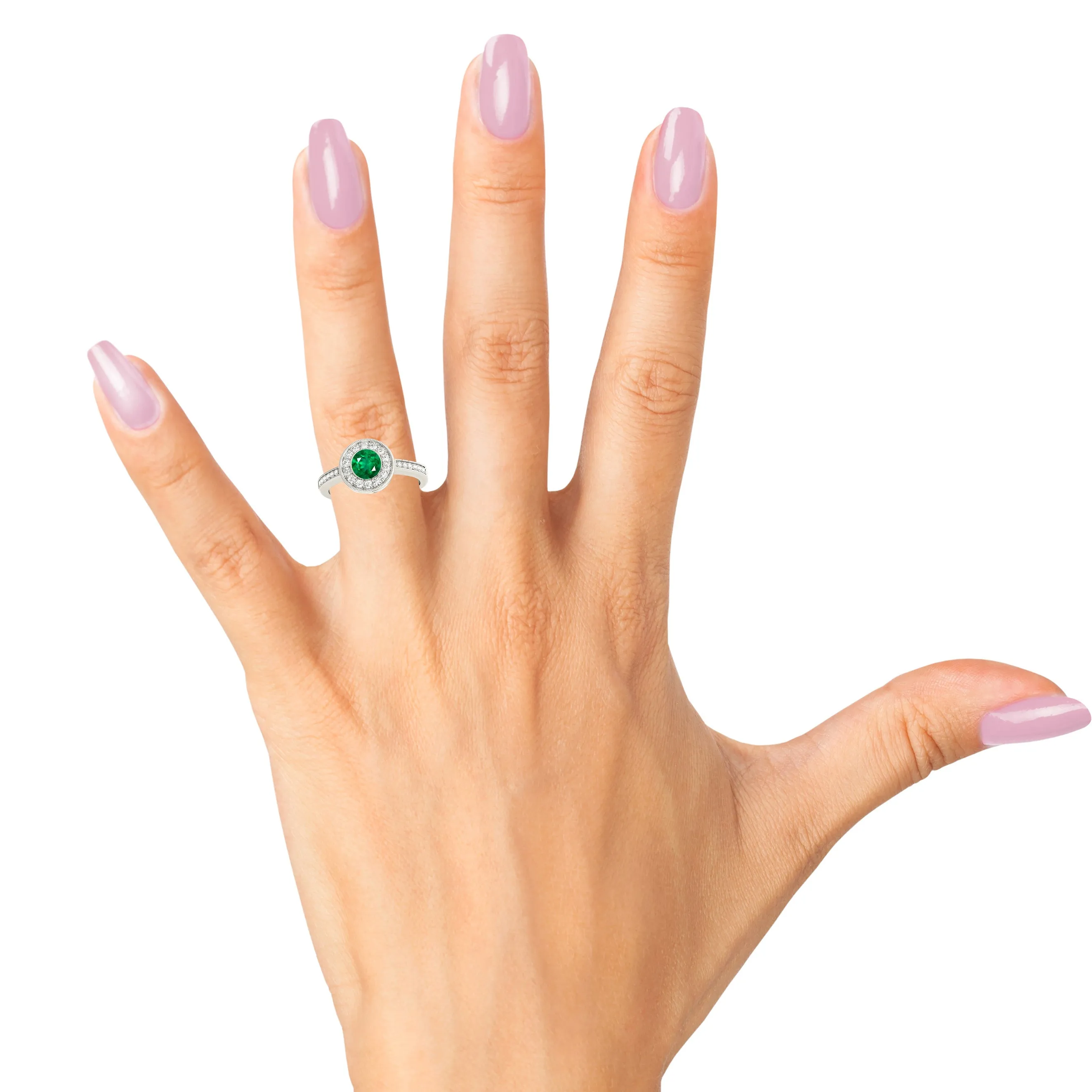1.00 ct. Genuine Emerald Ring With Halo And Delicate Band