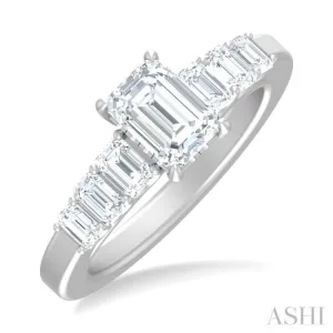 1.00 ctw Emerald Shape Emerald and Round Cut Diamond Semi Mount Engagement Ring in 14K White Gold