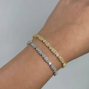 10K 5.5MM Circle and Rectangle Diamond Baguette Link Bracelet 8-7.5"