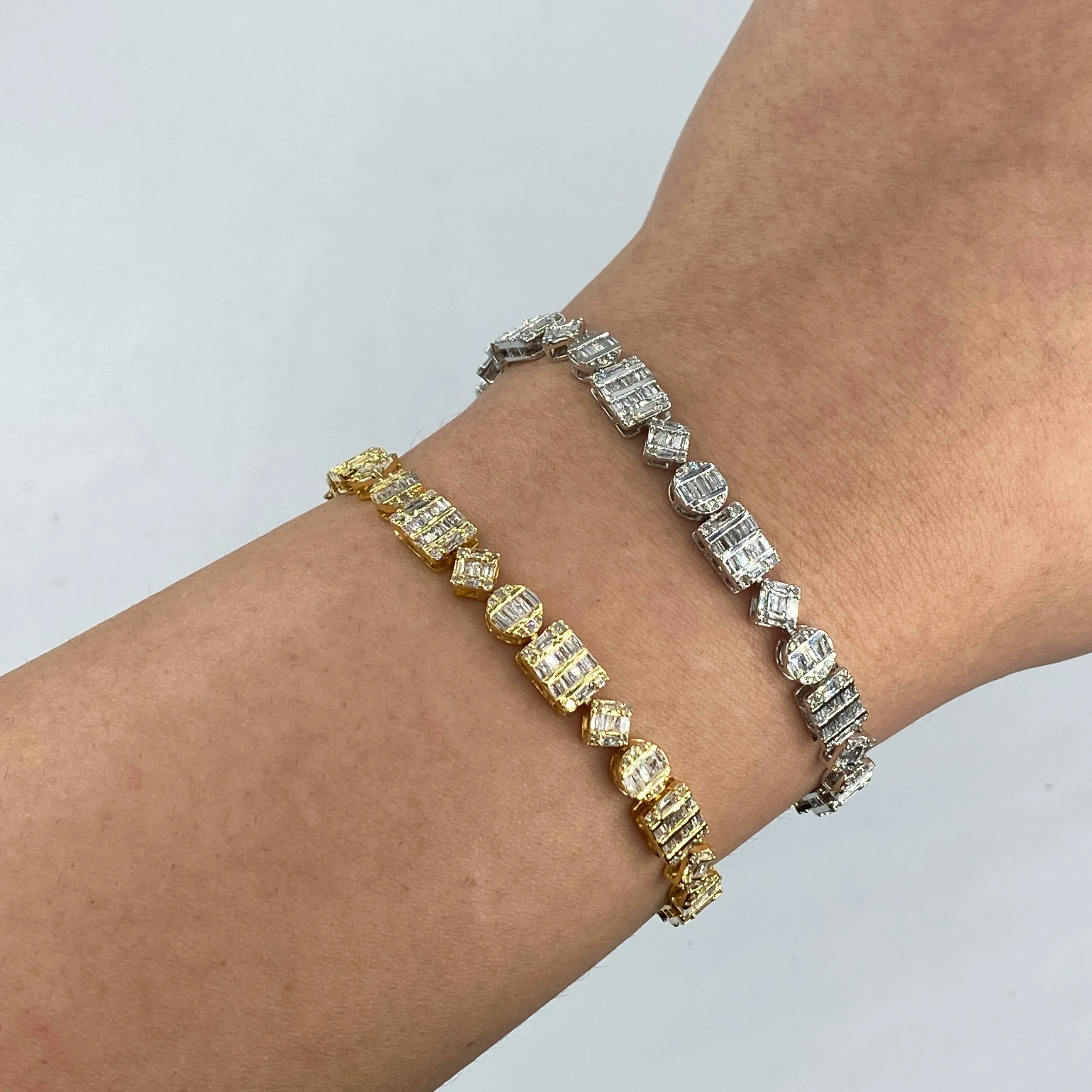 10K 6MM Diamond Baguette Geometric Link Bracelet 8"
