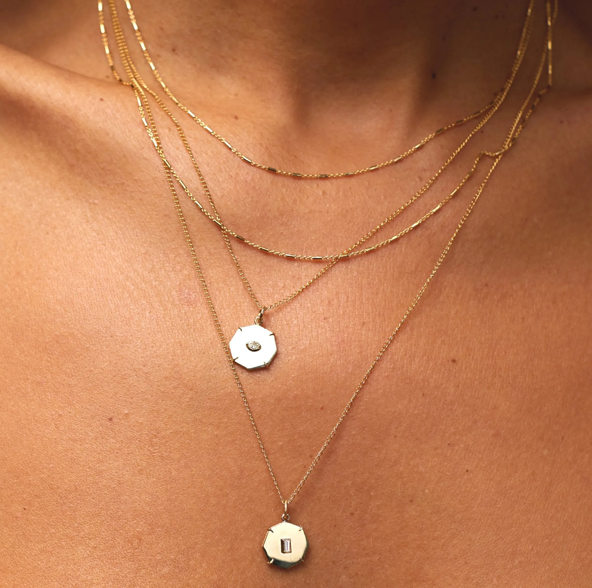 10K Gold Mini "Seek" Octagon Pendant with Pear-Shaped Diamond