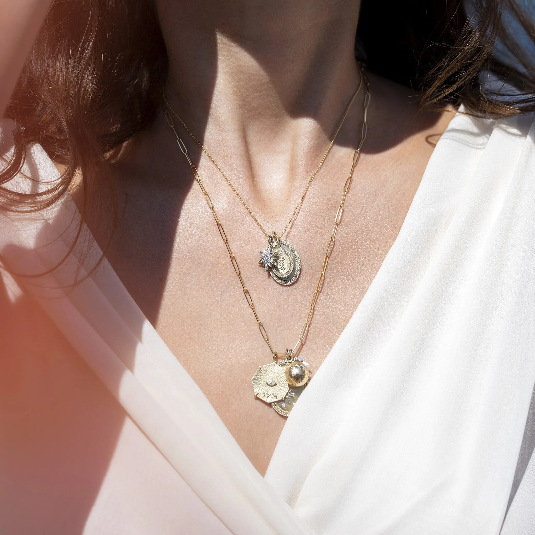 10K Gold Octagon "Bliss" Pendant with Pave Diamond Border