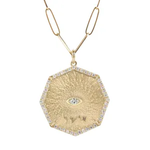10K Gold Octagon "Bliss" Pendant with Pave Diamond Border