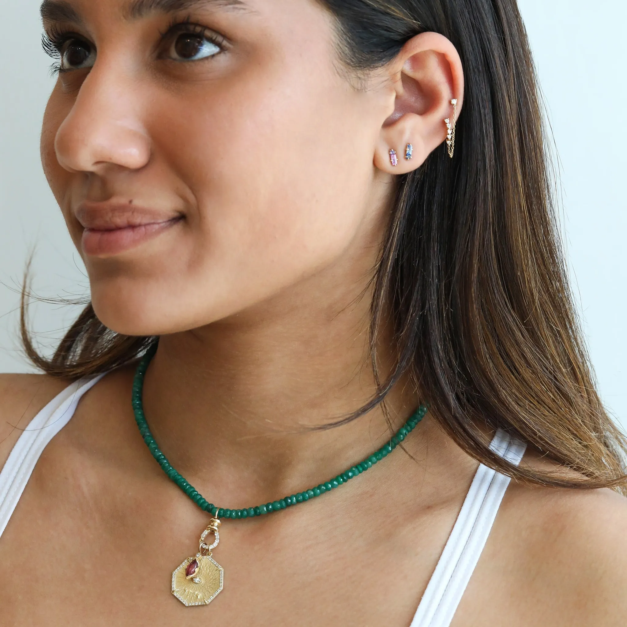 10K Gold Octagon "Bliss" Pendant with Pave Diamond Border