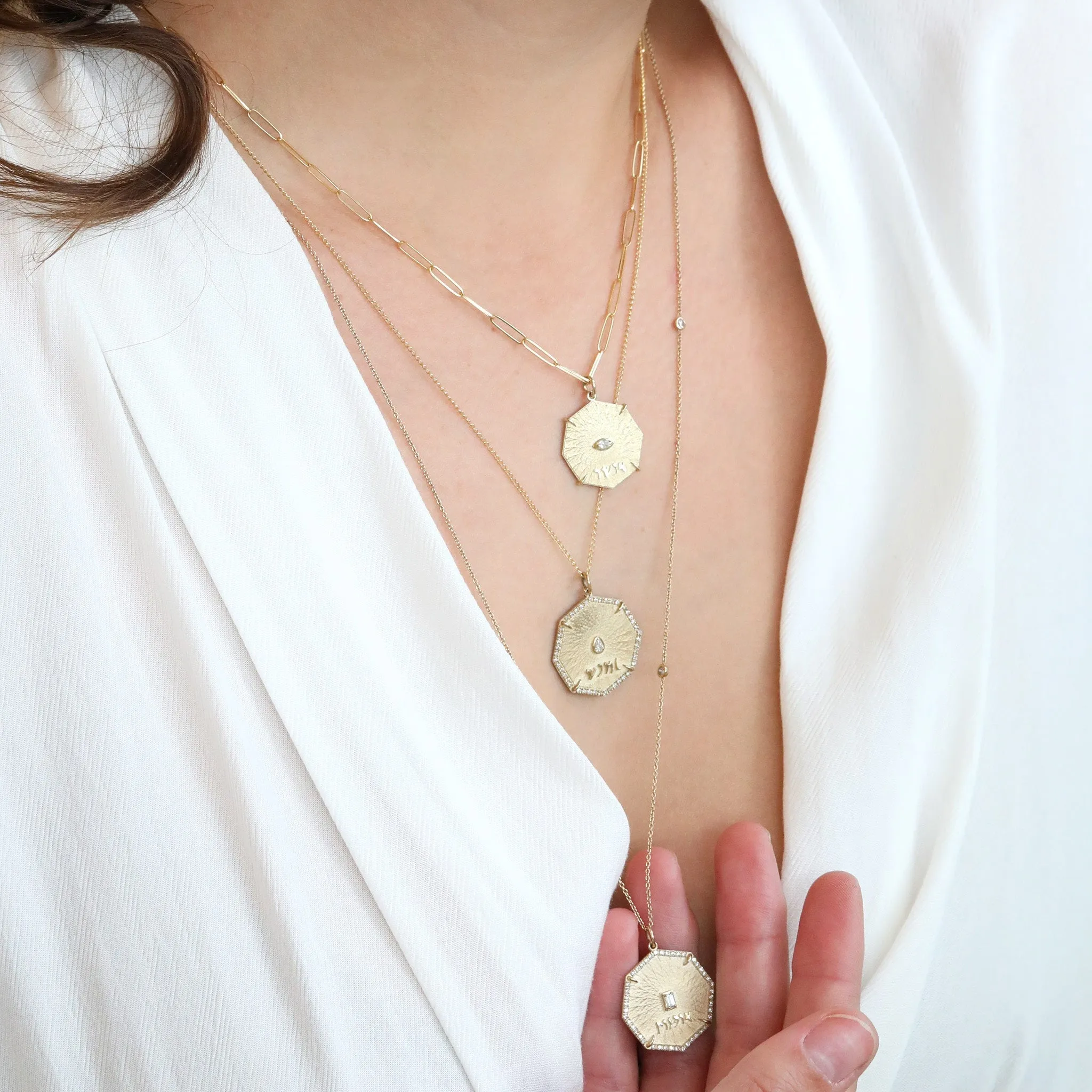 10K Gold Octagon "Bliss" Pendant with Pave Diamond Border