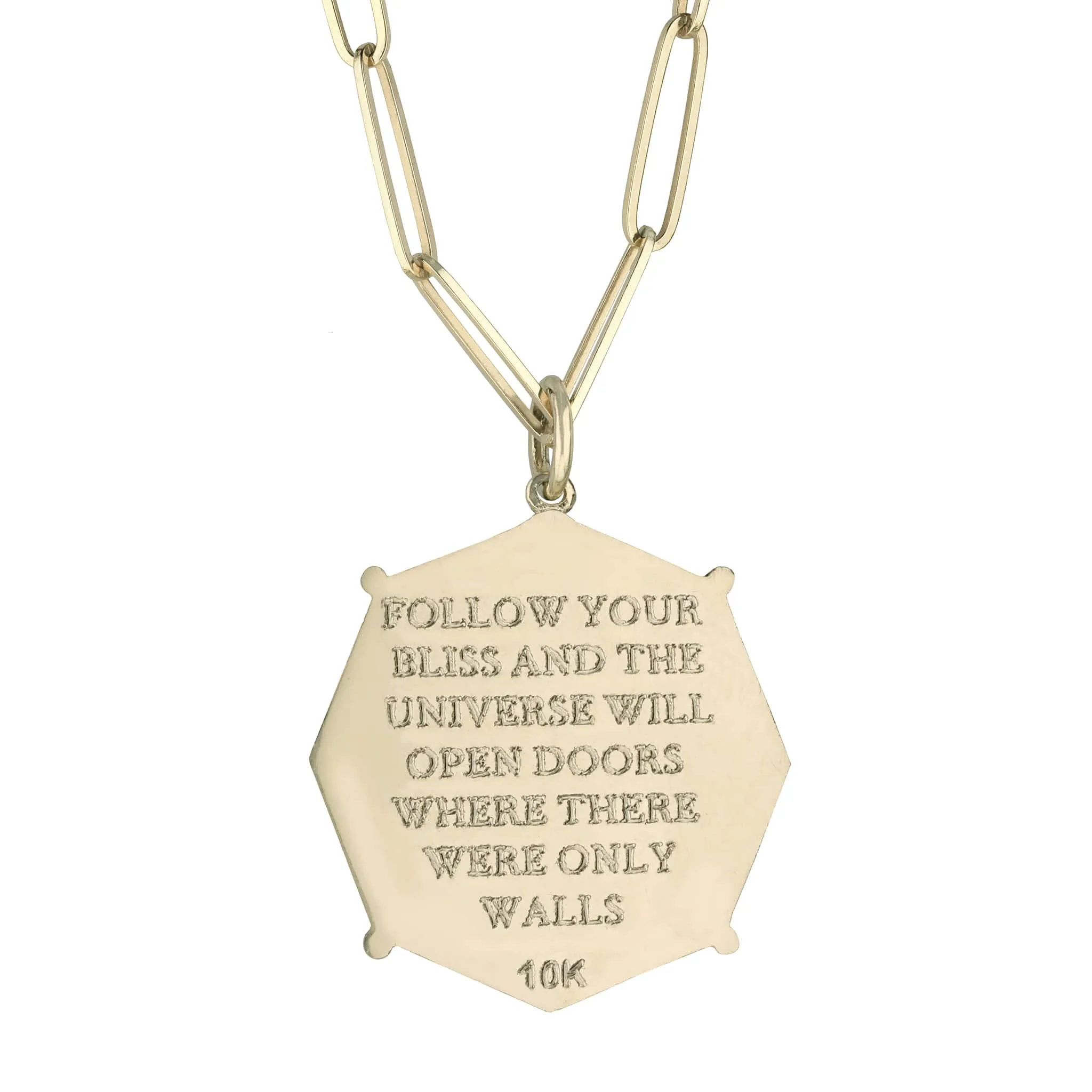 10K Gold Octagon "Bliss" Pendant with Pave Diamond Border