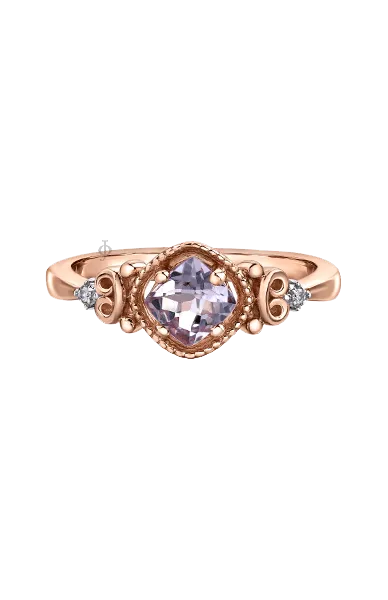 10K Rose Gold Pink Amethyst and Diamond Ring