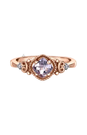 10K Rose Gold Pink Amethyst and Diamond Ring