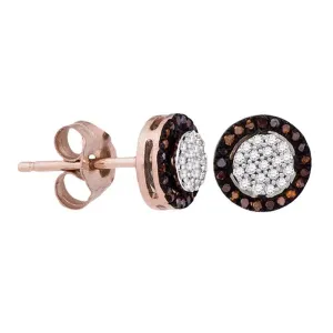 10K Rose Gold Round Red Color Enhanced Diamond Cluster Earrings 1/5 Cttw