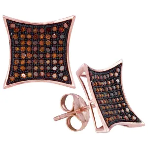 10K Rose Gold Round Red Color Enhanced Diamond Kite Cluster Earrings 3/8 Cttw