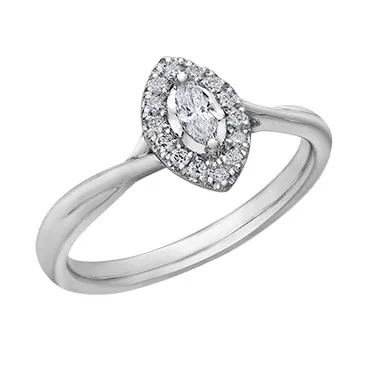 10K White Gold (0.20ct) Marquise Shaped Diamond Halo Engagement Ring