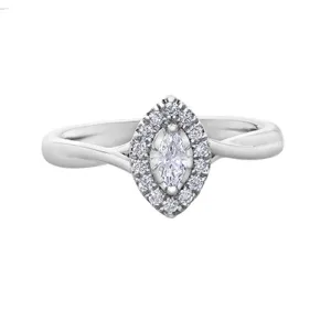 10K White Gold (0.20ct) Marquise Shaped Diamond Halo Engagement Ring