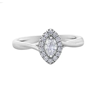10K White Gold (0.20ct) Marquise Shaped Diamond Halo Engagement Ring