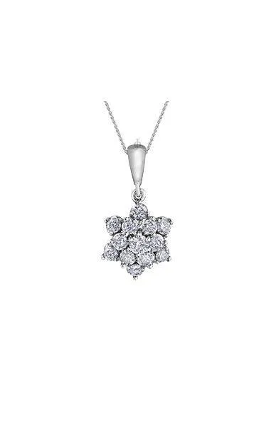 10K White Gold 1.00TDW Diamond Classic Cluster Pendant with Chain