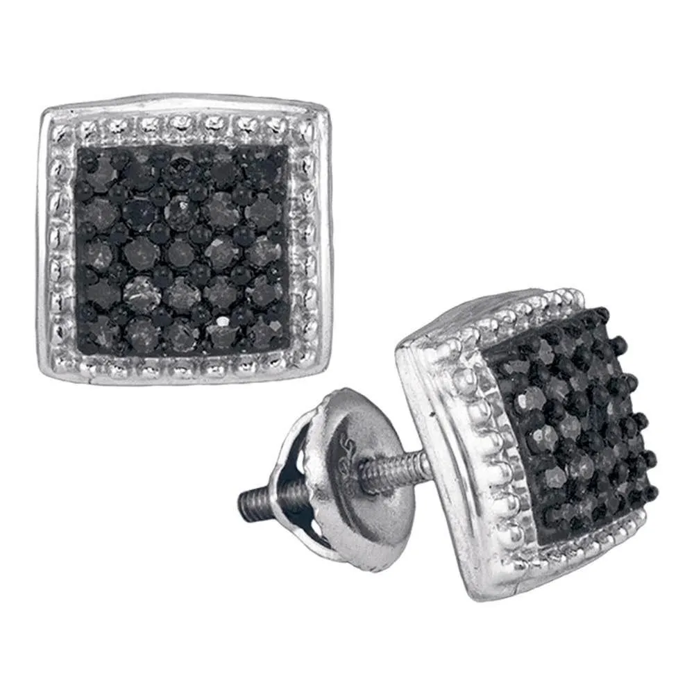 10K White Gold  Black Color Enhanced Diamond Cluster Earrings 1/2 Cttw