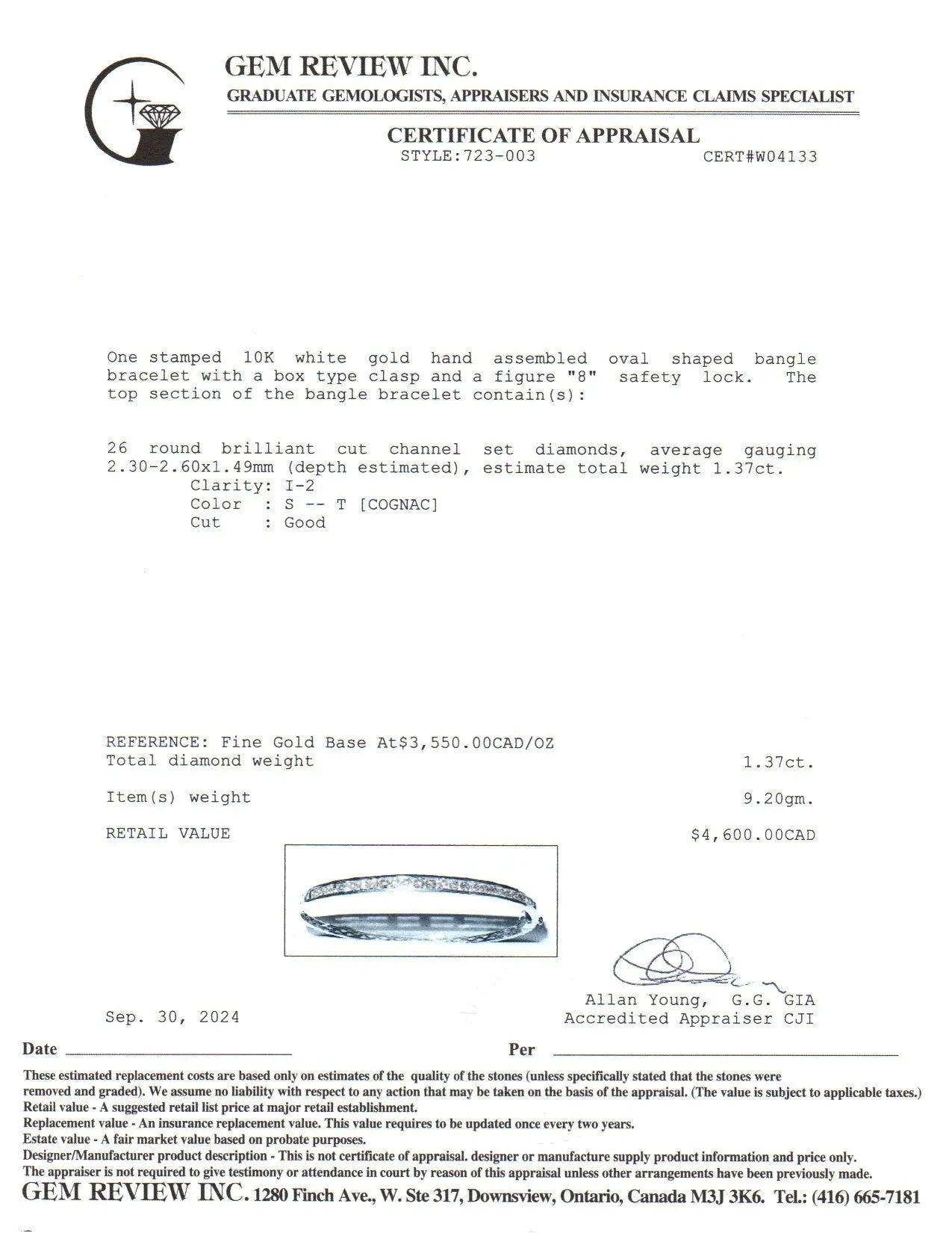 10k White Gold Diamond Bangle | 1.37ctw | 7"