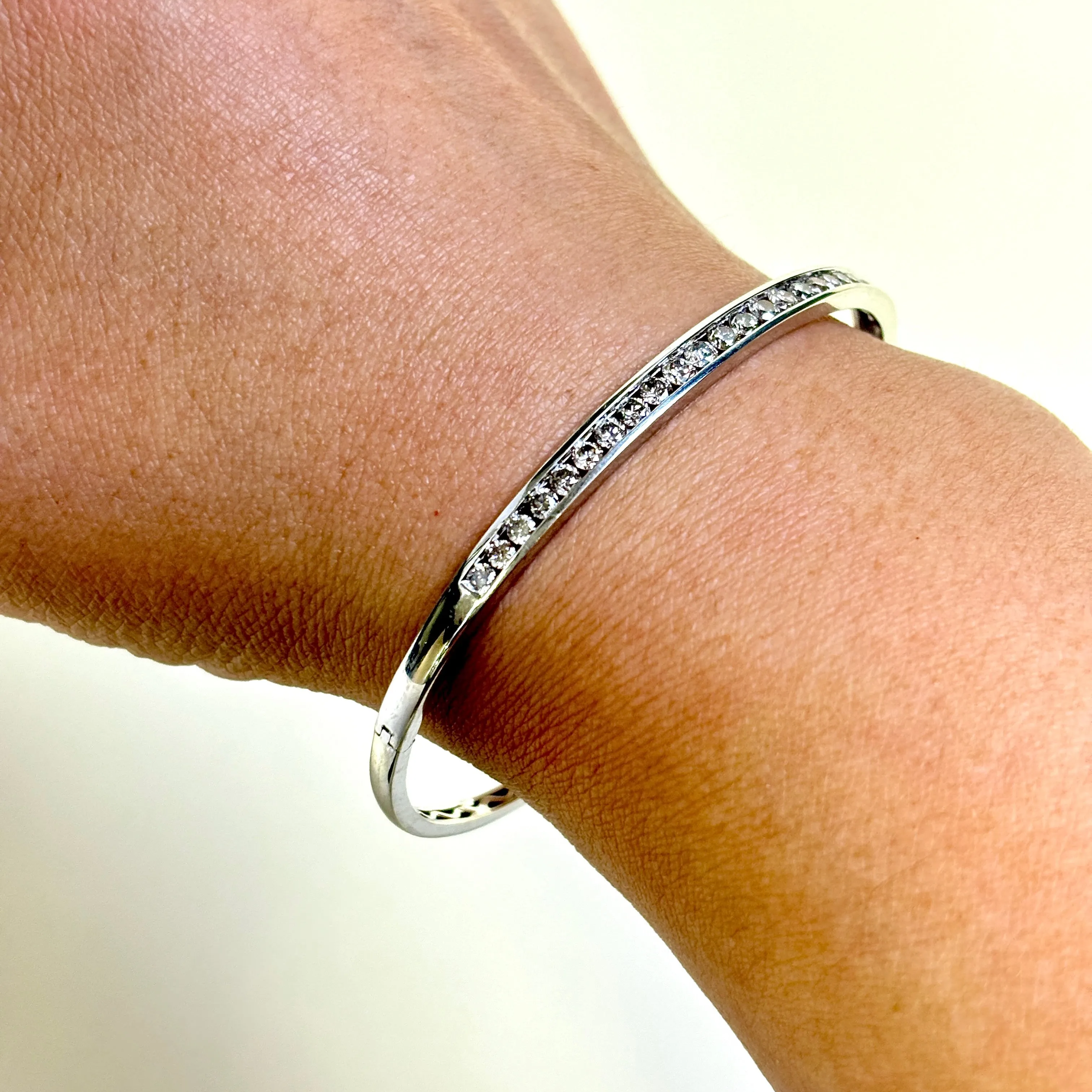 10k White Gold Diamond Bangle | 1.37ctw | 7"