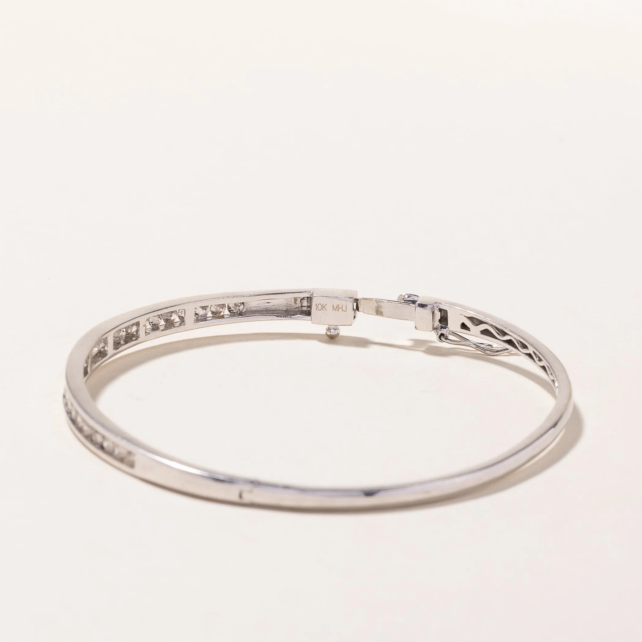 10k White Gold Diamond Bangle | 1.37ctw | 7"