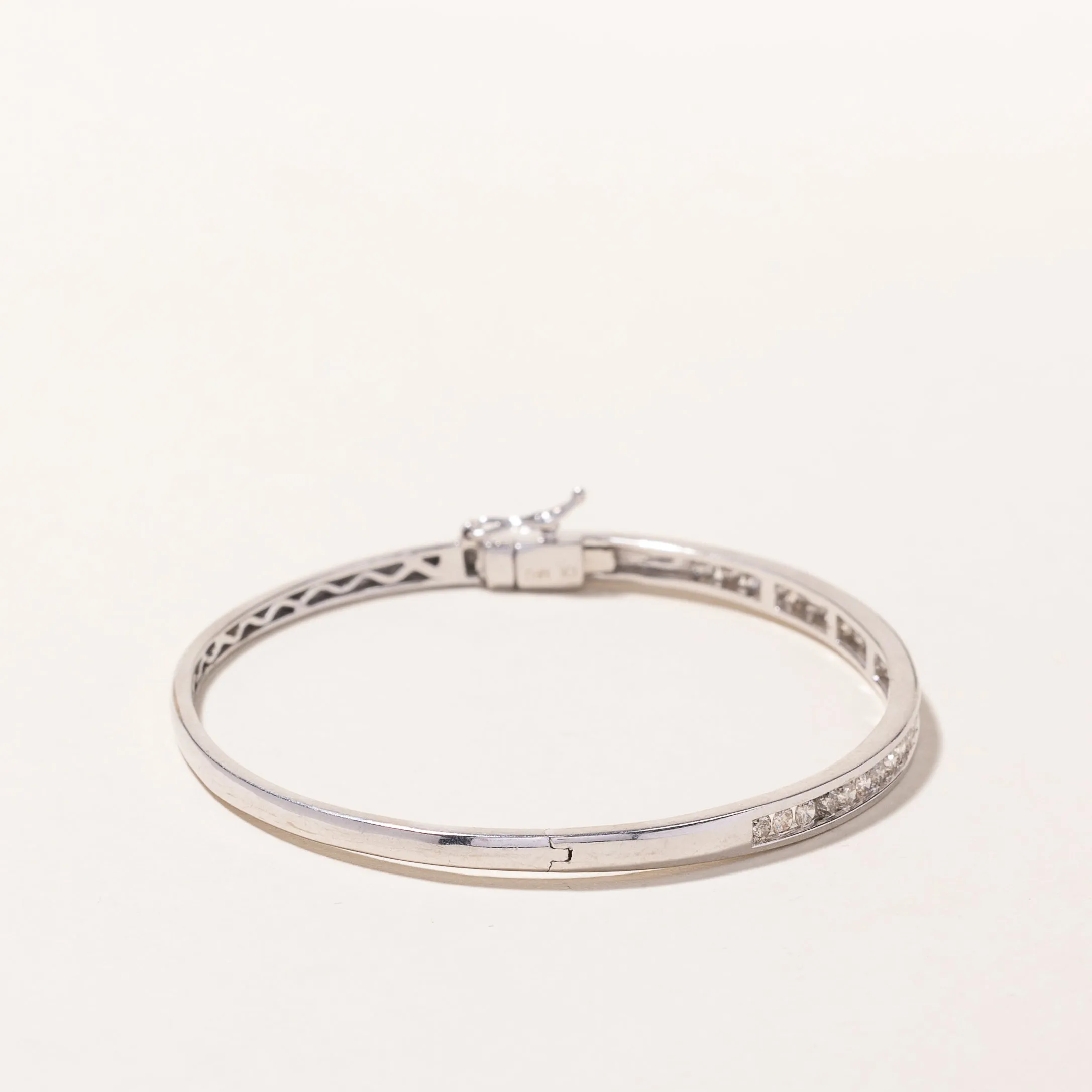 10k White Gold Diamond Bangle | 1.37ctw | 7"